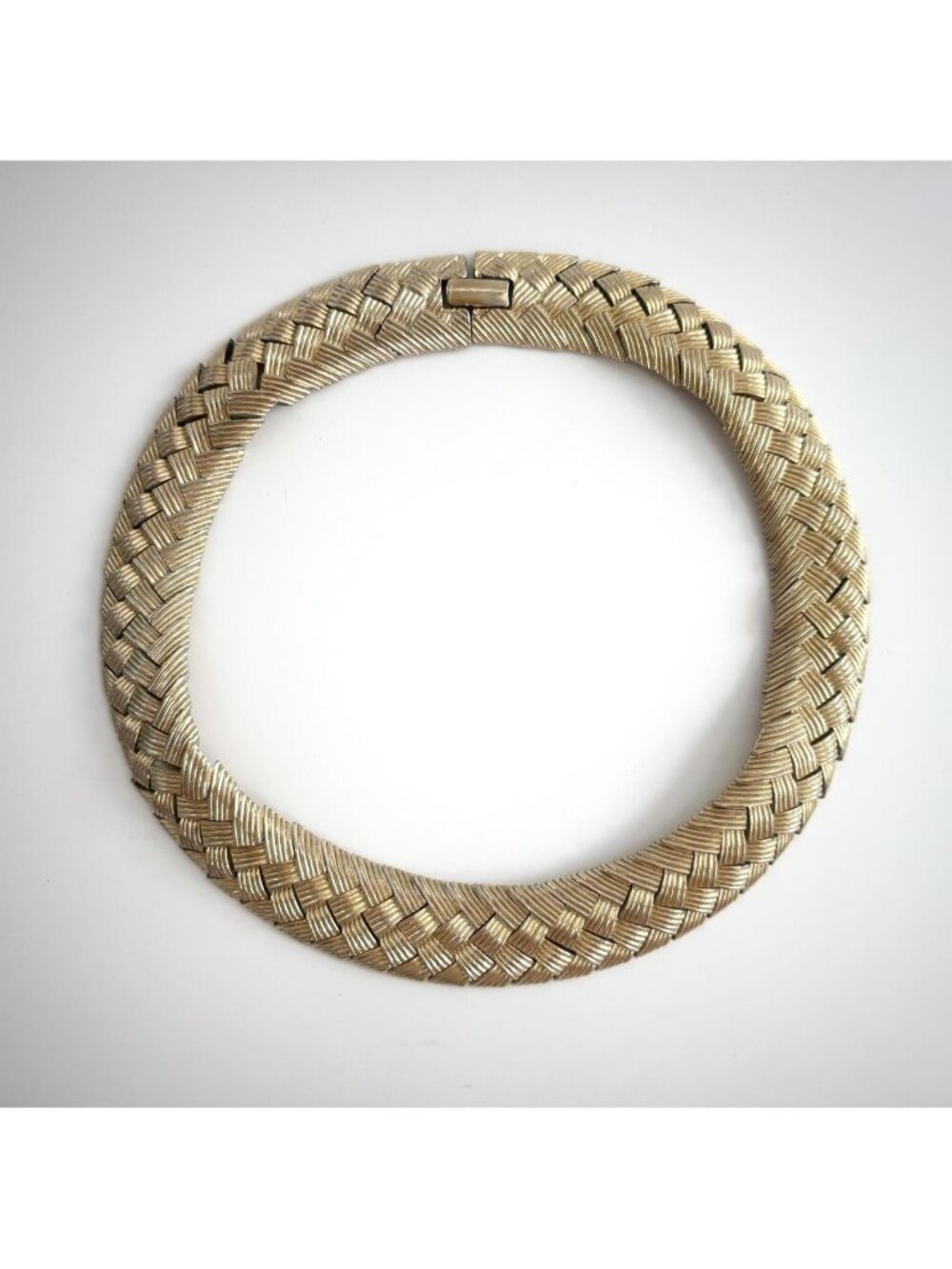 Woven Chunky Gold Toned Vintage Choker 80's Chevron Necklace